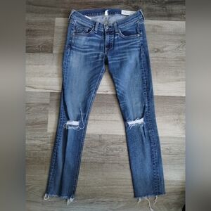 Rag and Bone Blue Distressed Skinny Jeans 25